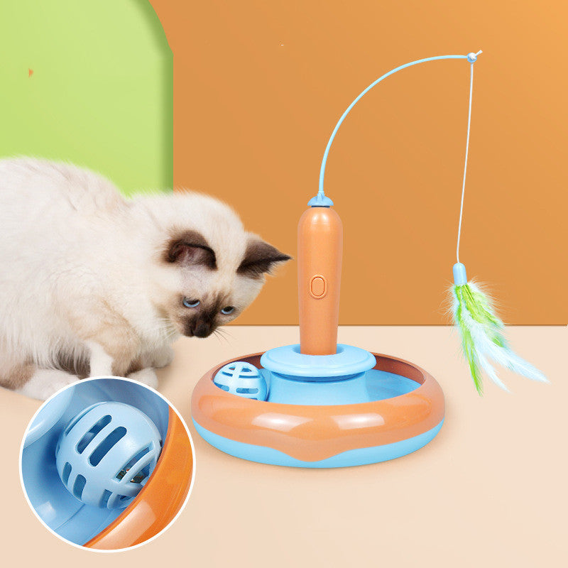 2 In 1 Pet Cat Toy With Feather For Self-play Cat Turntable Pets Supplies Cat Toy Toys Cats Items Products - Paws & Whiskers
