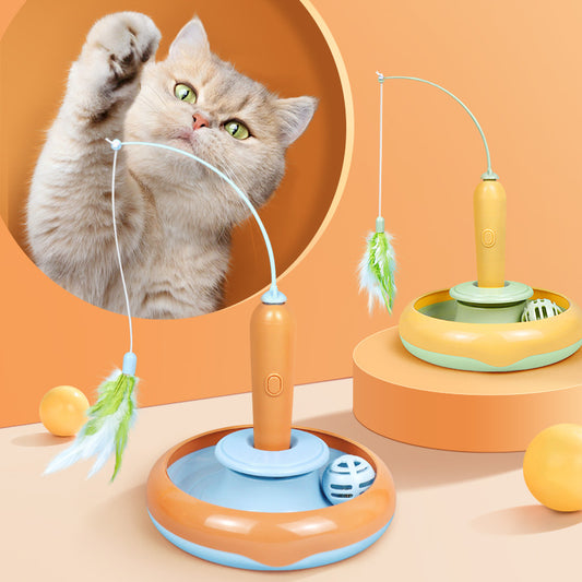 2 In 1 Pet Cat Toy With Feather For Self-play Cat Turntable Pets Supplies Cat Toy Toys Cats Items Products - Paws & Whiskers
